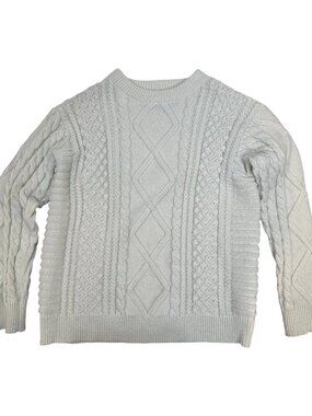 Elfric Eden Cable Knit Sweater Mens L Cream Chunky Cable Minimalist